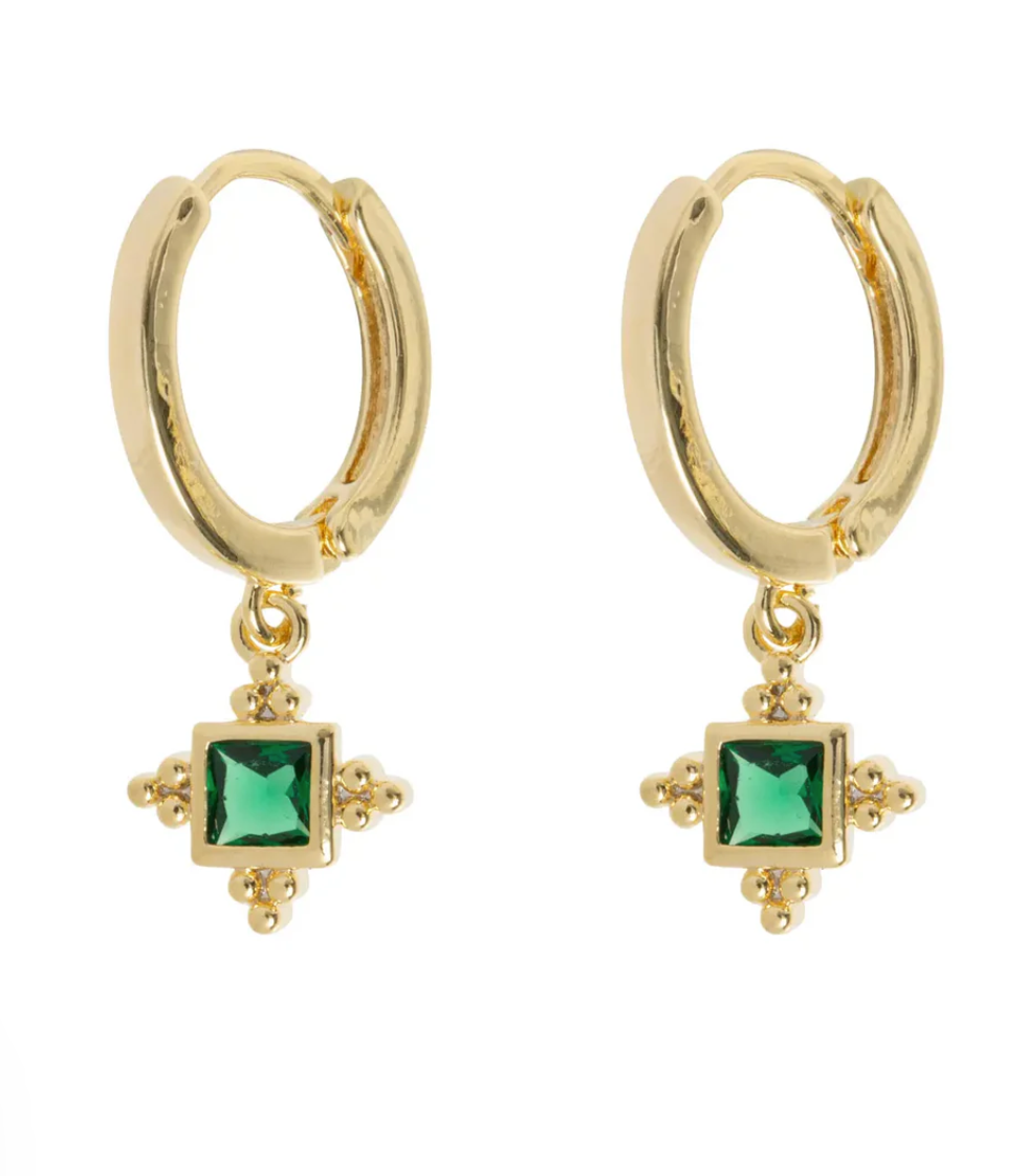 timi Arya Green Crystal Pendant Hoop Earring